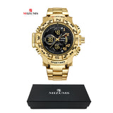 Mizums Brand Quartz Watch Men's Sport Watches Men Steel Band Military Clock Waterproof Gold LED Digital Watch Relogio Masculino