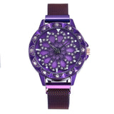 Luxury Rose Gold Watch Women Special Design 360 Degrees Rotation Diamond Dial Watches Mesh Magnet Starry Sky Ladies Watch Quartz