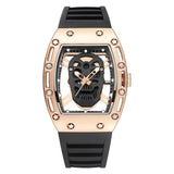 Fashion Tonneau Skeleton Watch Men Hollow Waterproof Skull Watch Male Quartz Silicone Wrist Watch Men Clock erkek kol saati