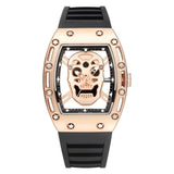 Fashion Tonneau Skeleton Watch Men Hollow Waterproof Skull Watch Male Quartz Silicone Wrist Watch Men Clock erkek kol saati