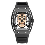 Fashion Tonneau Skeleton Watch Men Hollow Waterproof Skull Watch Male Quartz Silicone Wrist Watch Men Clock erkek kol saati