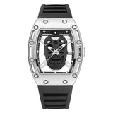 Fashion Tonneau Skeleton Watch Men Hollow Waterproof Skull Watch Male Quartz Silicone Wrist Watch Men Clock erkek kol saati