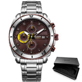 MEGIR Men's Blue Dial Chronograph Quartz Watches Fashion Stainless Steel Analogue Wristwatches for Man Luminous Hands 2075G-2