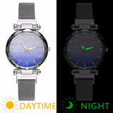 Women Magnet Buckle Gradient Starry Sky Watch Luminous Arabic Numbers Watch Luxury Ladies Stainless Steel Quartz Watch
