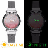 Women Magnet Buckle Gradient Starry Sky Watch Luminous Arabic Numbers Watch Luxury Ladies Stainless Steel Quartz Watch