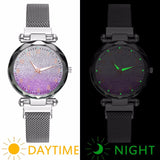 Women Magnet Buckle Gradient Starry Sky Watch Luminous Arabic Numbers Watch Luxury Ladies Stainless Steel Quartz Watch