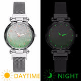 Women Magnet Buckle Gradient Starry Sky Watch Luminous Arabic Numbers Watch Luxury Ladies Stainless Steel Quartz Watch