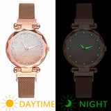 Women Magnet Buckle Gradient Starry Sky Watch Luminous Arabic Numbers Watch Luxury Ladies Stainless Steel Quartz Watch