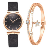 Women Watches Bracelet Set Flowers Ladies Bracelet Watch Casual Leather Quartz Wristwatch 2pcs Set Clock Gifts Relogio Feminino