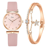 Women Watches Bracelet Set Flowers Ladies Bracelet Watch Casual Leather Quartz Wristwatch 2pcs Set Clock Gifts Relogio Feminino
