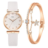 Women Watches Bracelet Set Flowers Ladies Bracelet Watch Casual Leather Quartz Wristwatch 2pcs Set Clock Gifts Relogio Feminino