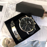 Men Watch Bracelet Set Fashion Sport Wrist Watch Alloy Case Leather Band Watch Quartz Business Wristwatch calendar Clock Gift