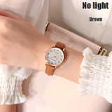 Luminous Watch Night Glowing Women Cute Leather Watches Simple Small Dial Quartz Clock Watch Wrist for Girls