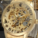 Men's Watch Gold Full Stainless Steel Transparent Automatic Mechanical Watch Skeleton Steampunk Clock Men Relogio Masculino 2019