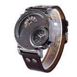 Top Brand Luxury OULM Men Watches Stainless Steel Big Face Dual Time  Leather Quartz Watch Men's Watches Relogio Masculino