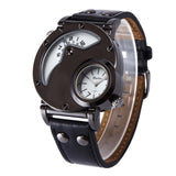 Top Brand Luxury OULM Men Watches Stainless Steel Big Face Dual Time  Leather Quartz Watch Men's Watches Relogio Masculino