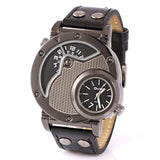 Top Brand Luxury OULM Men Watches Stainless Steel Big Face Dual Time  Leather Quartz Watch Men's Watches Relogio Masculino