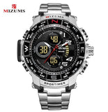 Mizums Brand Quartz Watch Men's Sport Watches Men Steel Band Military Clock Waterproof Gold LED Digital Watch Relogio Masculino