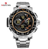 Mizums Brand Quartz Watch Men's Sport Watches Men Steel Band Military Clock Waterproof Gold LED Digital Watch Relogio Masculino