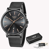 2019 Women's Watch LIGE Top Brand Luxury Women Fashion Casual All Steel Ultra-Thin Mesh Belt Quartz Clock Relogio Feminino+Box